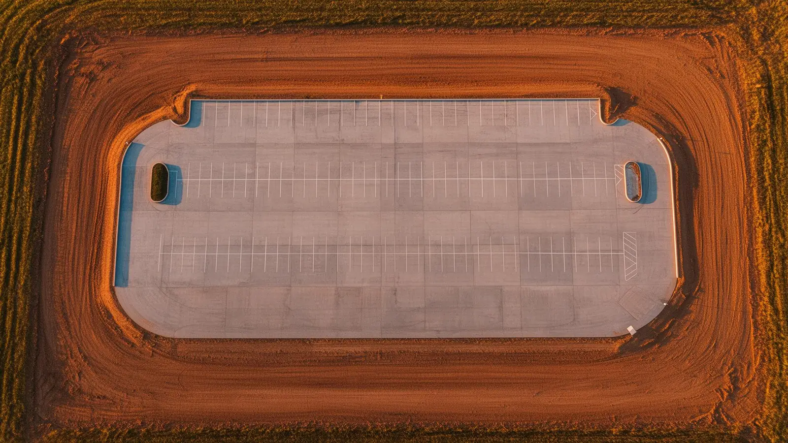 Aerial view of a completed concrete parking lot